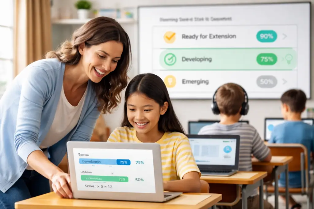 Teacher Showing Students How to Use Adaptive Learning
